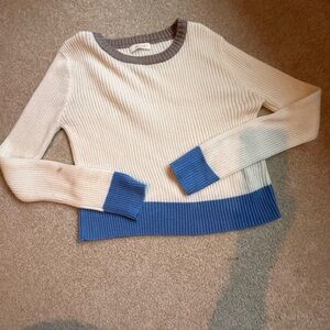 All:row women’s color block ribbed sweater cream, blue and brown